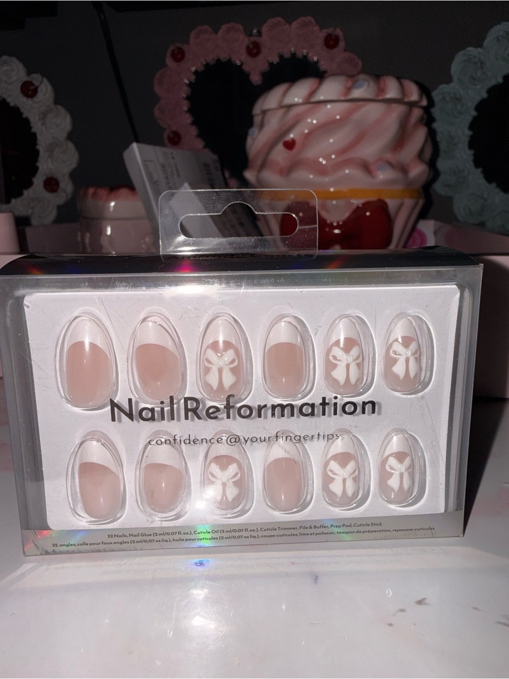 Nail Reformation Nude French Tip Press-On Nails with White Bow Accent